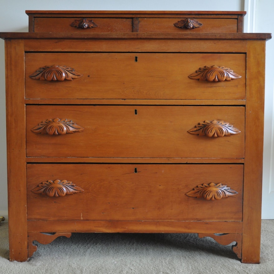 Antique Victorian Dresser with Hand-Carved Pulls Circa 1860s