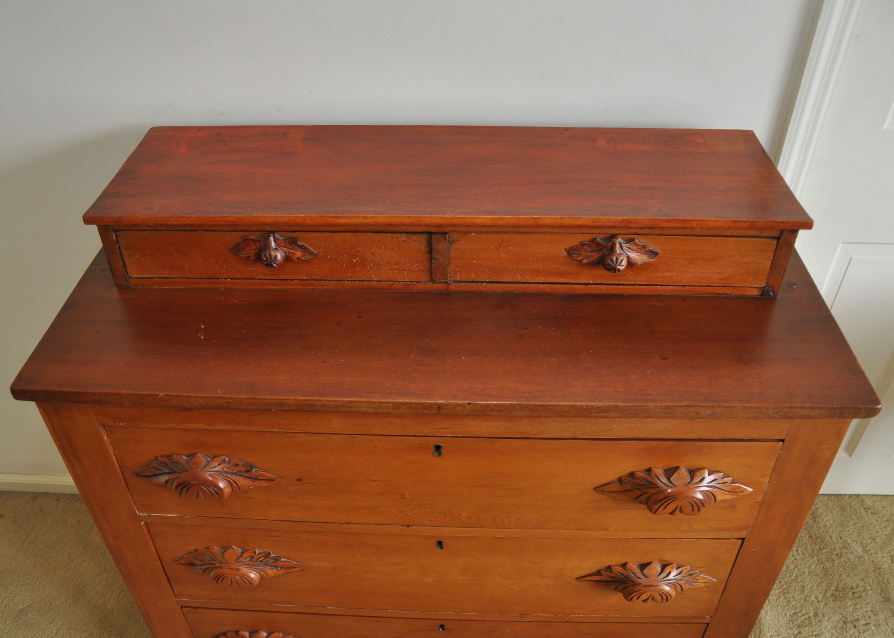 Antique Victorian Dresser with Hand-Carved Pulls Circa 1860s