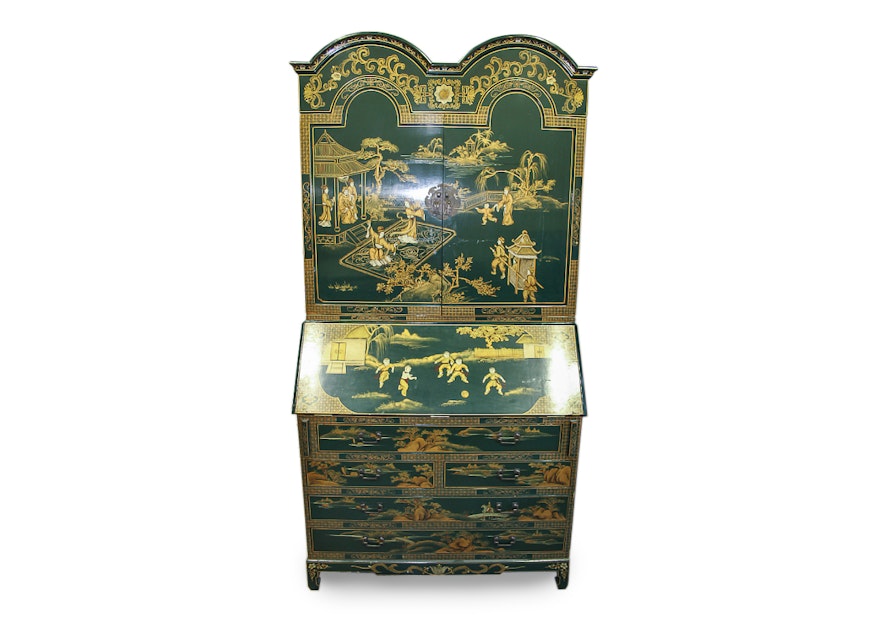 Chippendale Style Secretary with Hand-Painted Chinoiserie