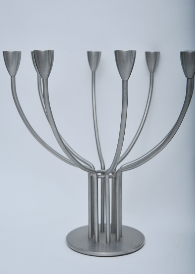 Eight Arm Metal Candelabra and Clock with Watercolor Painted Face