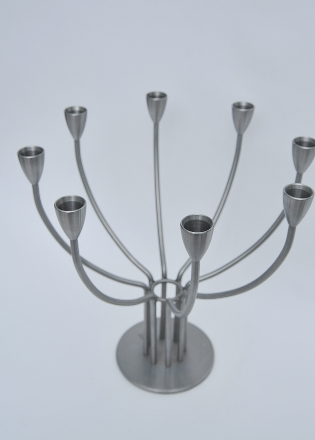 Eight Arm Metal Candelabra and Clock with Watercolor Painted Face