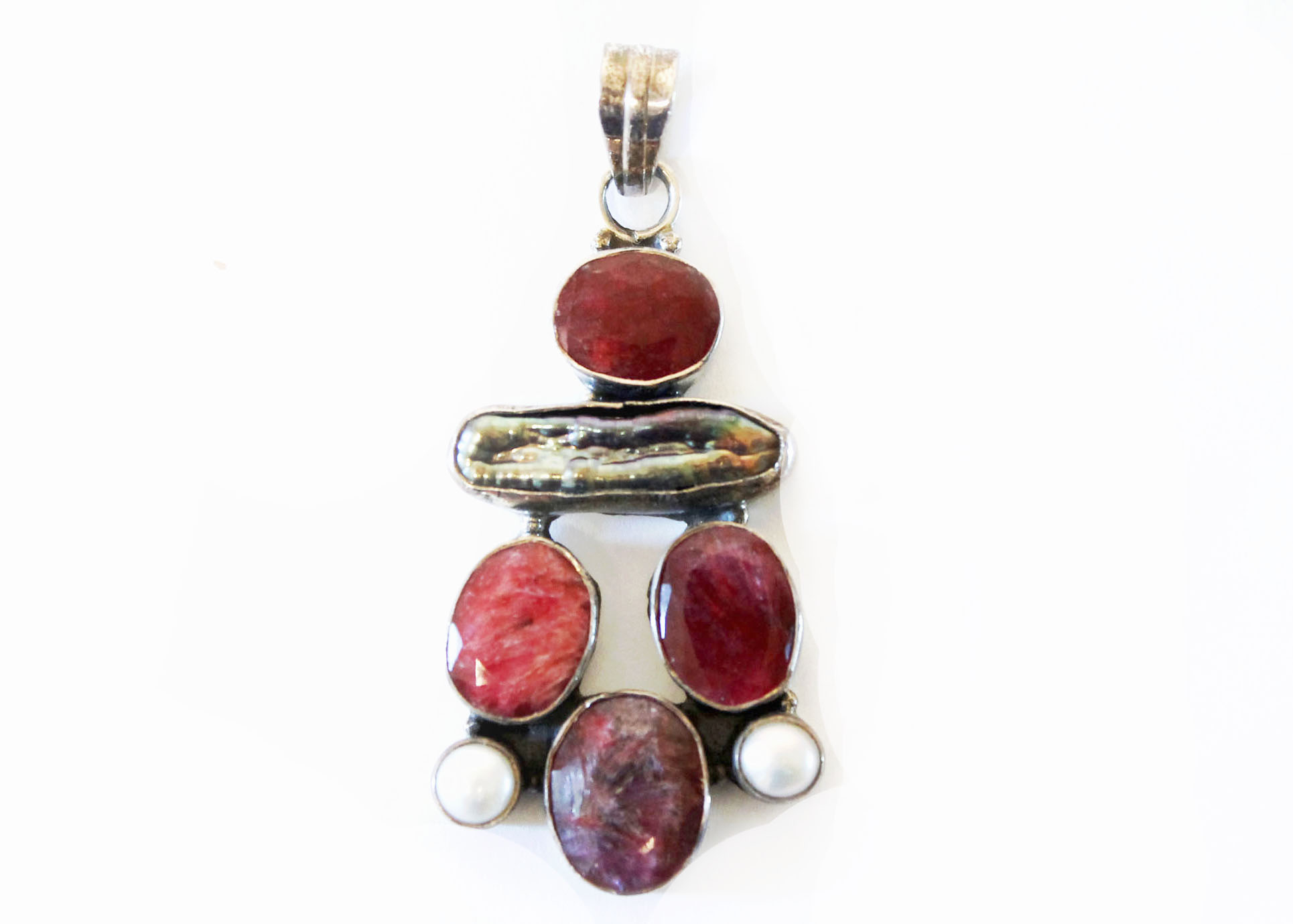 Sterling Polished Stone Bracelet and Pendant