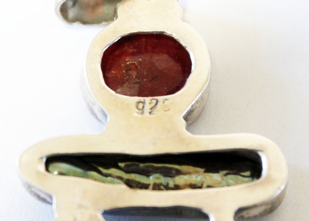 Sterling Polished Stone Bracelet and Pendant