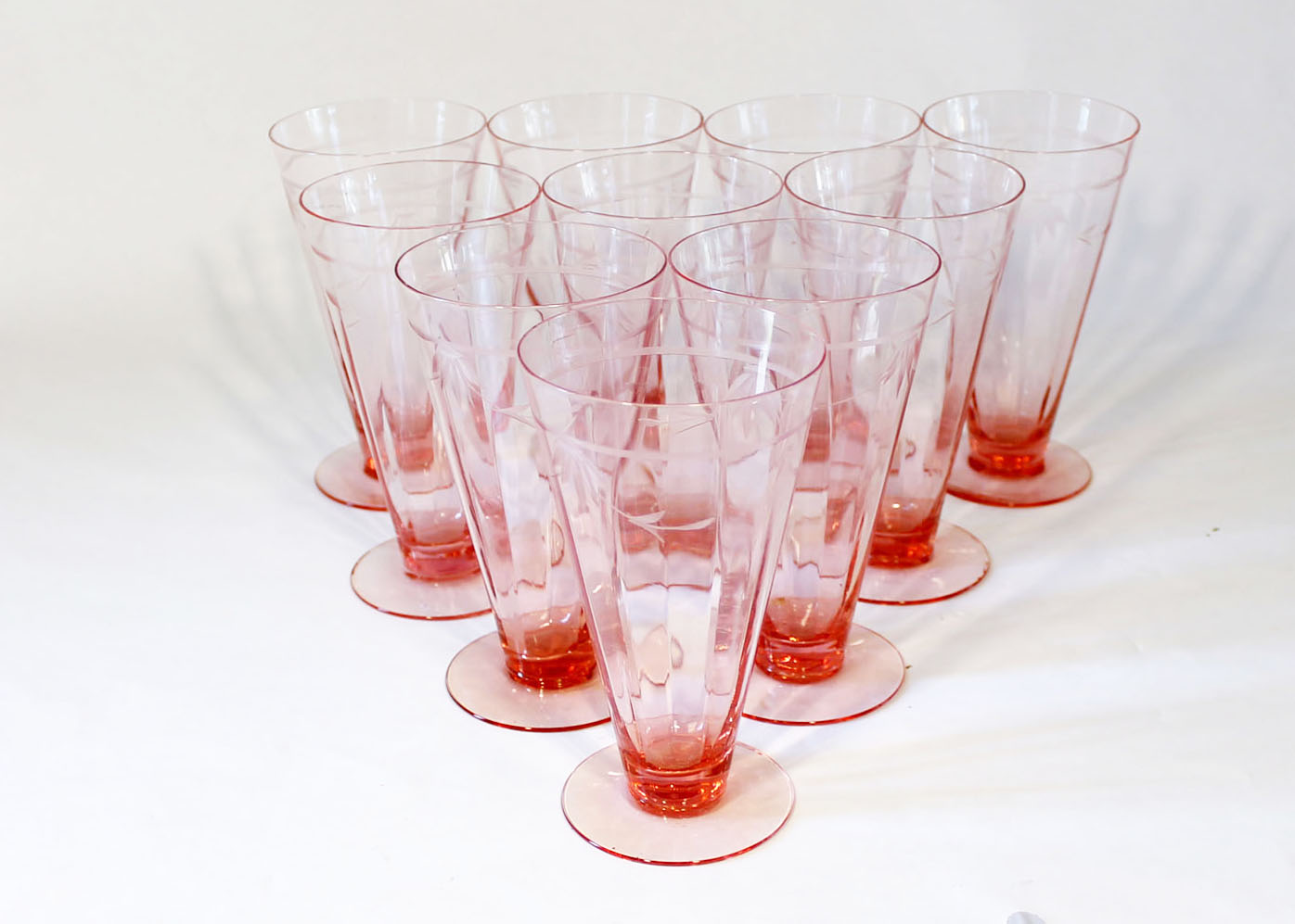 Vintage Etched Pink Ice Tea Glasses