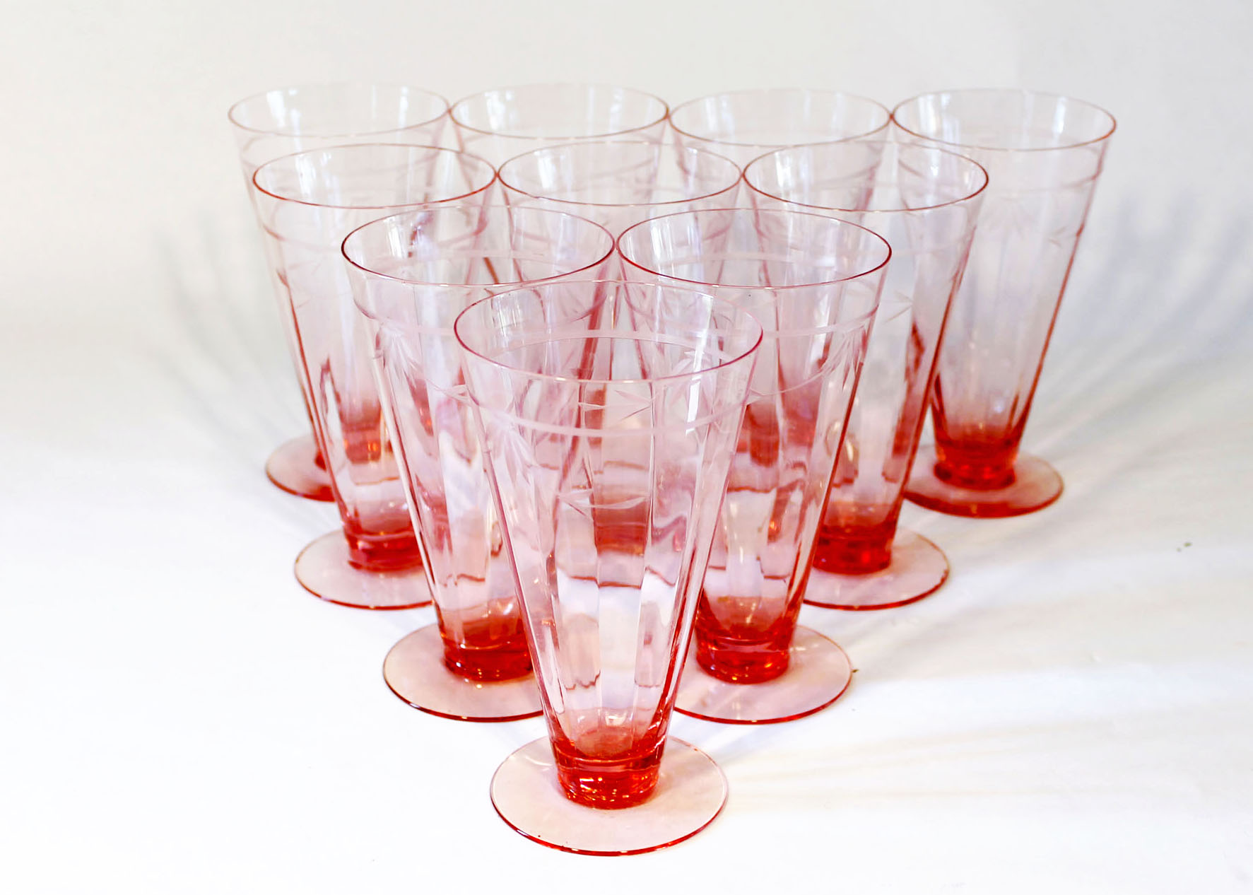 Vintage Etched Pink Ice Tea Glasses
