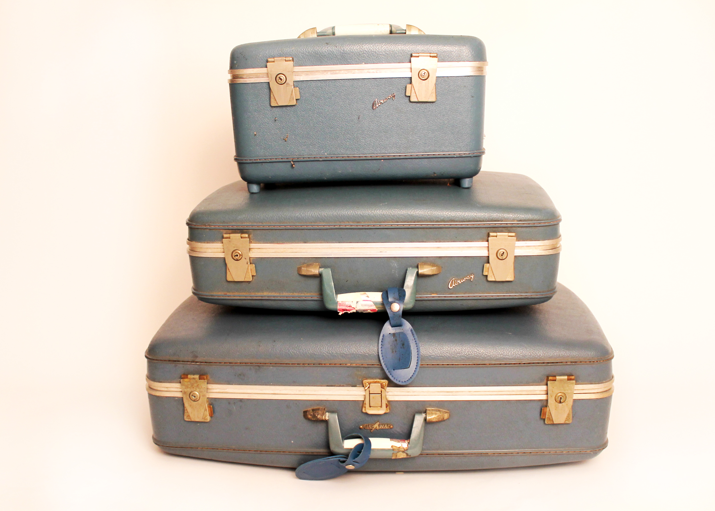 Vintage Mid-Century Trio of Hard Shell Airway Luggage