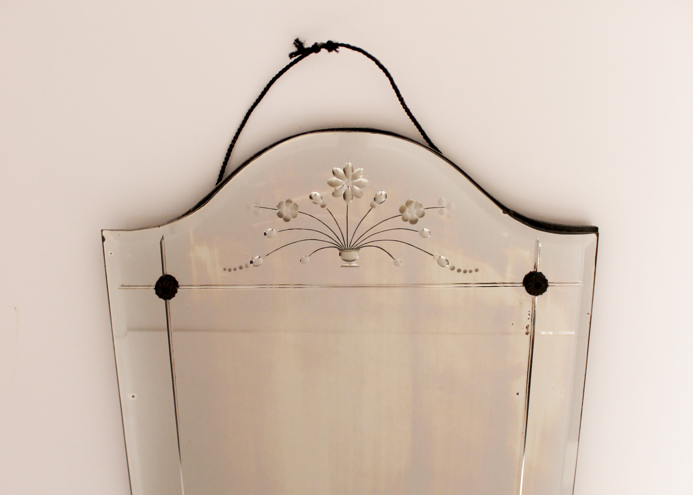 Vintage Frameless Floral Etched Wall Mirror Circa 1920's