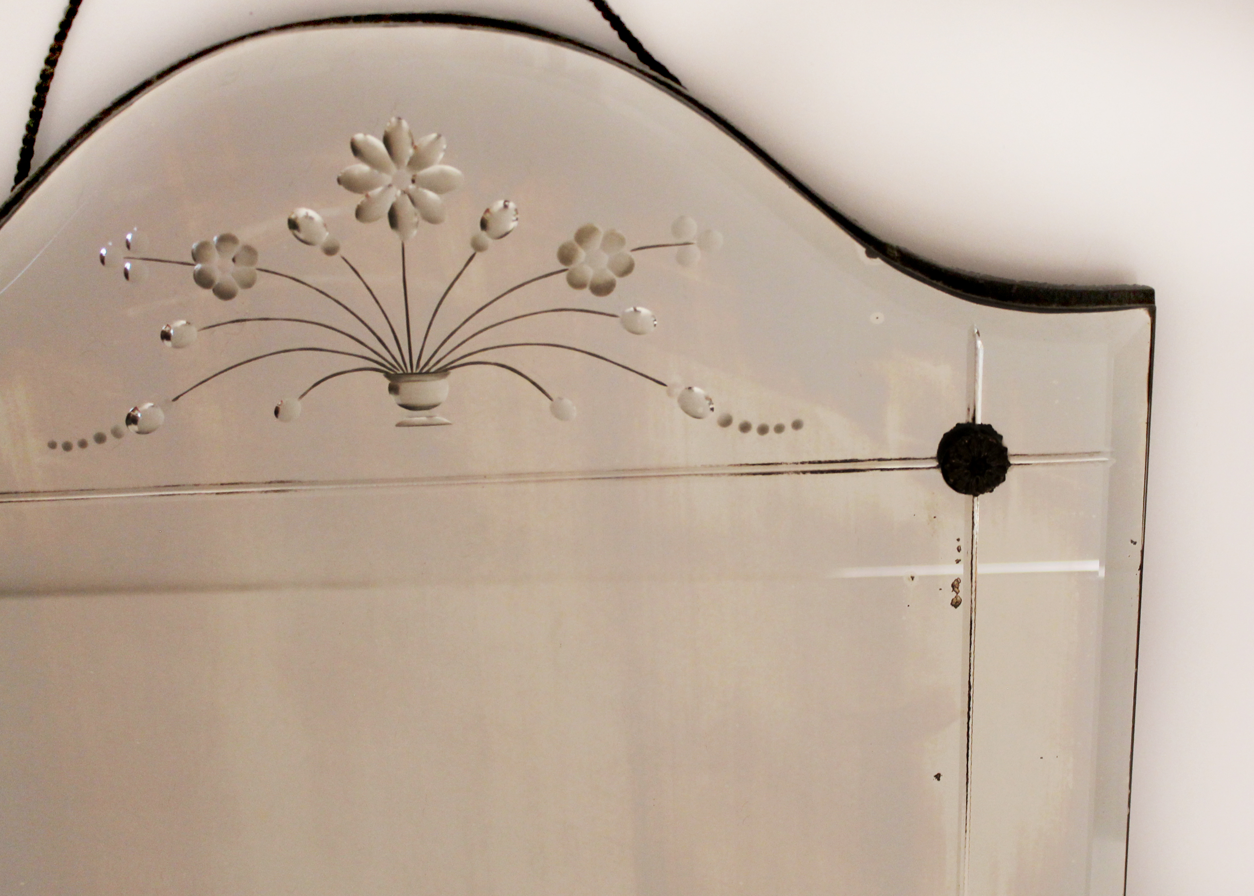 Vintage Frameless Floral Etched Wall Mirror Circa 1920's