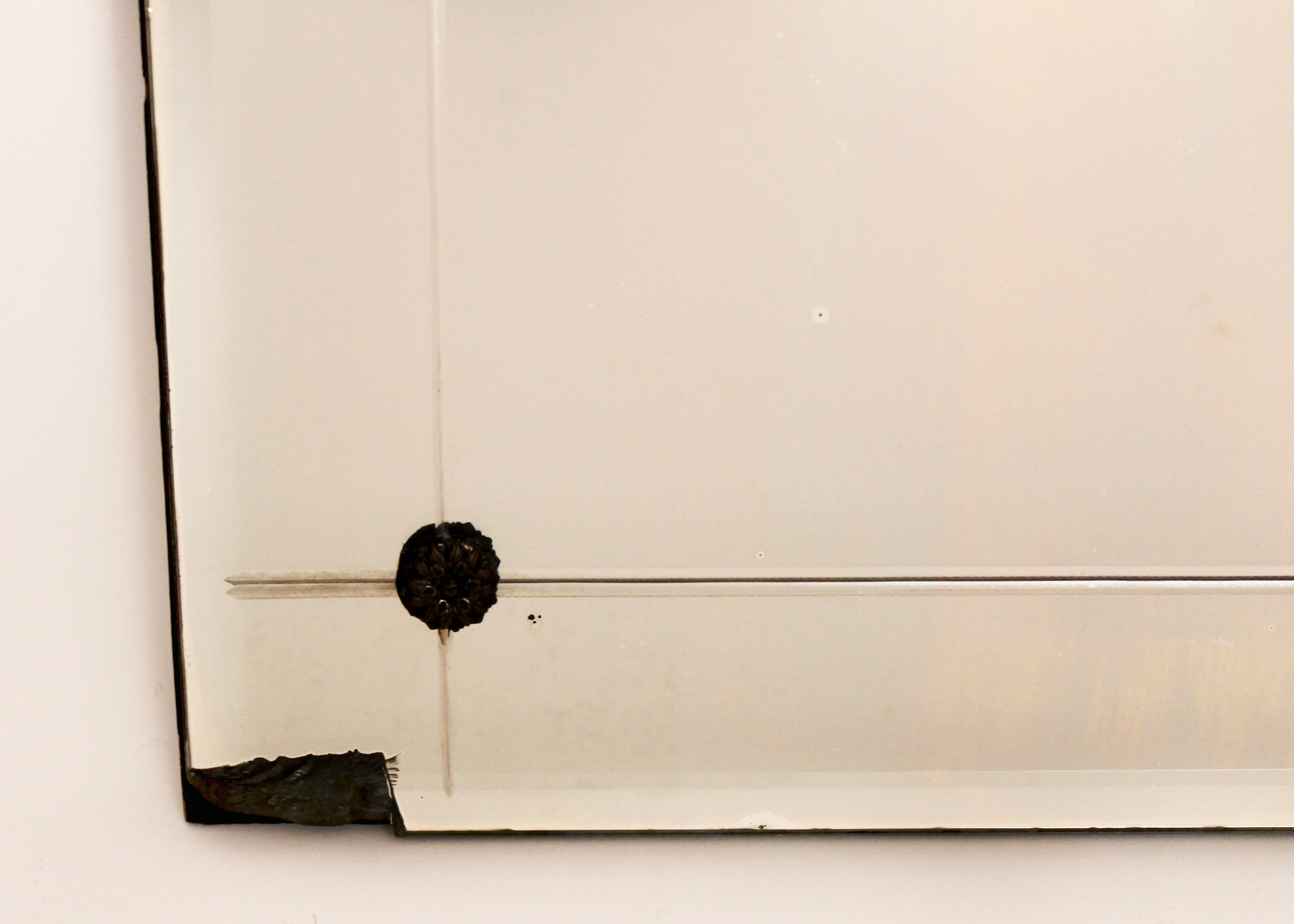 Vintage Frameless Floral Etched Wall Mirror Circa 1920's