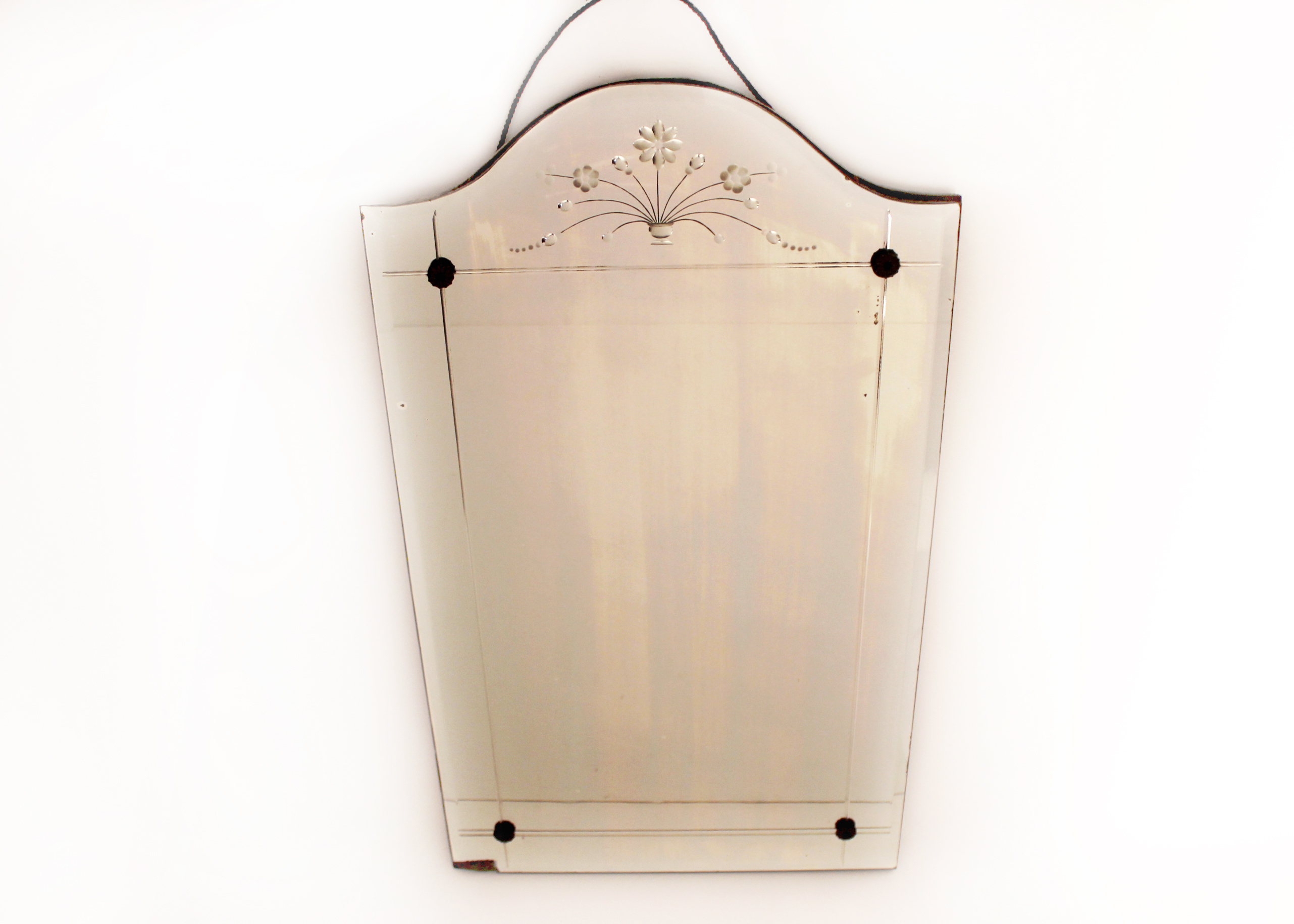Vintage Frameless Floral Etched Wall Mirror Circa 1920's