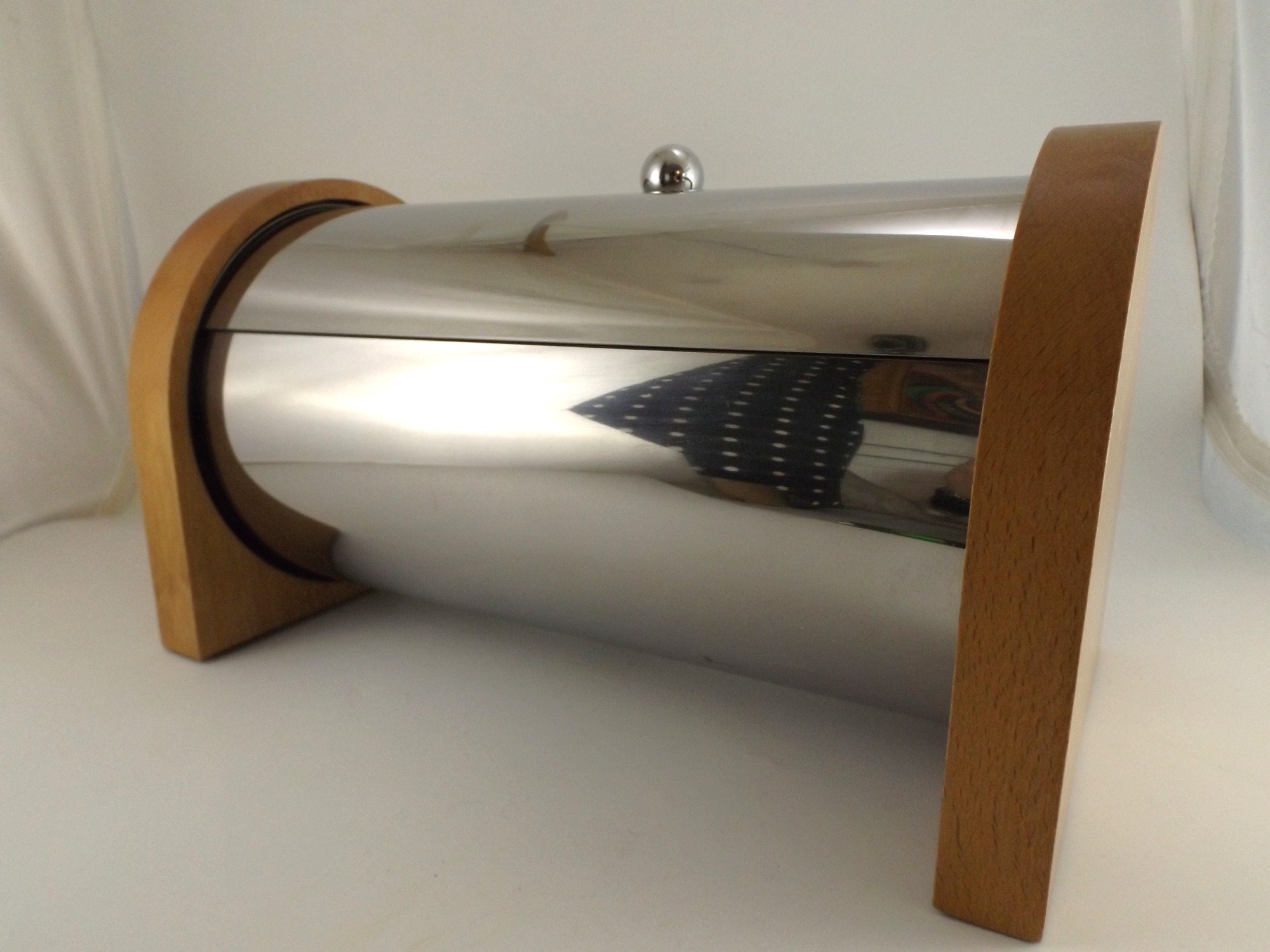 Frontgate Italian Stainless and Wood Bread Box