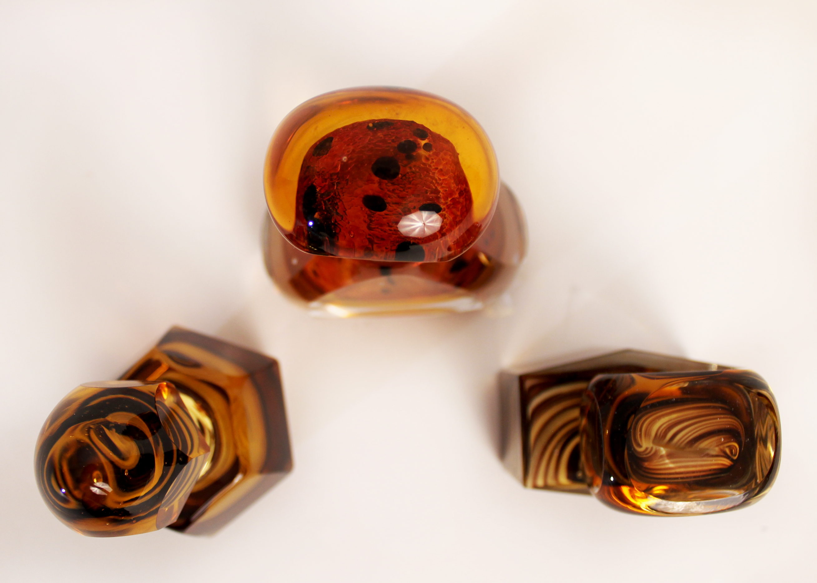 Trio of Art Deco Swirled Art Glass Vintage Perfume Bottles