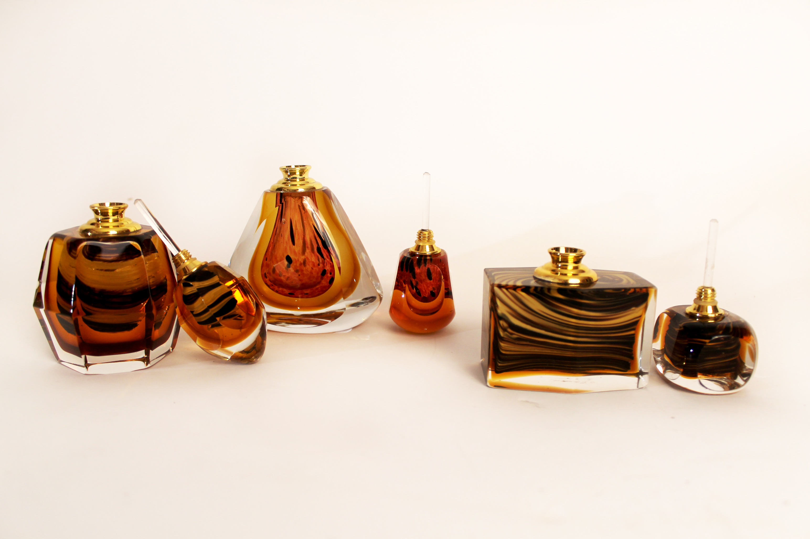 Trio of Art Deco Swirled Art Glass Vintage Perfume Bottles