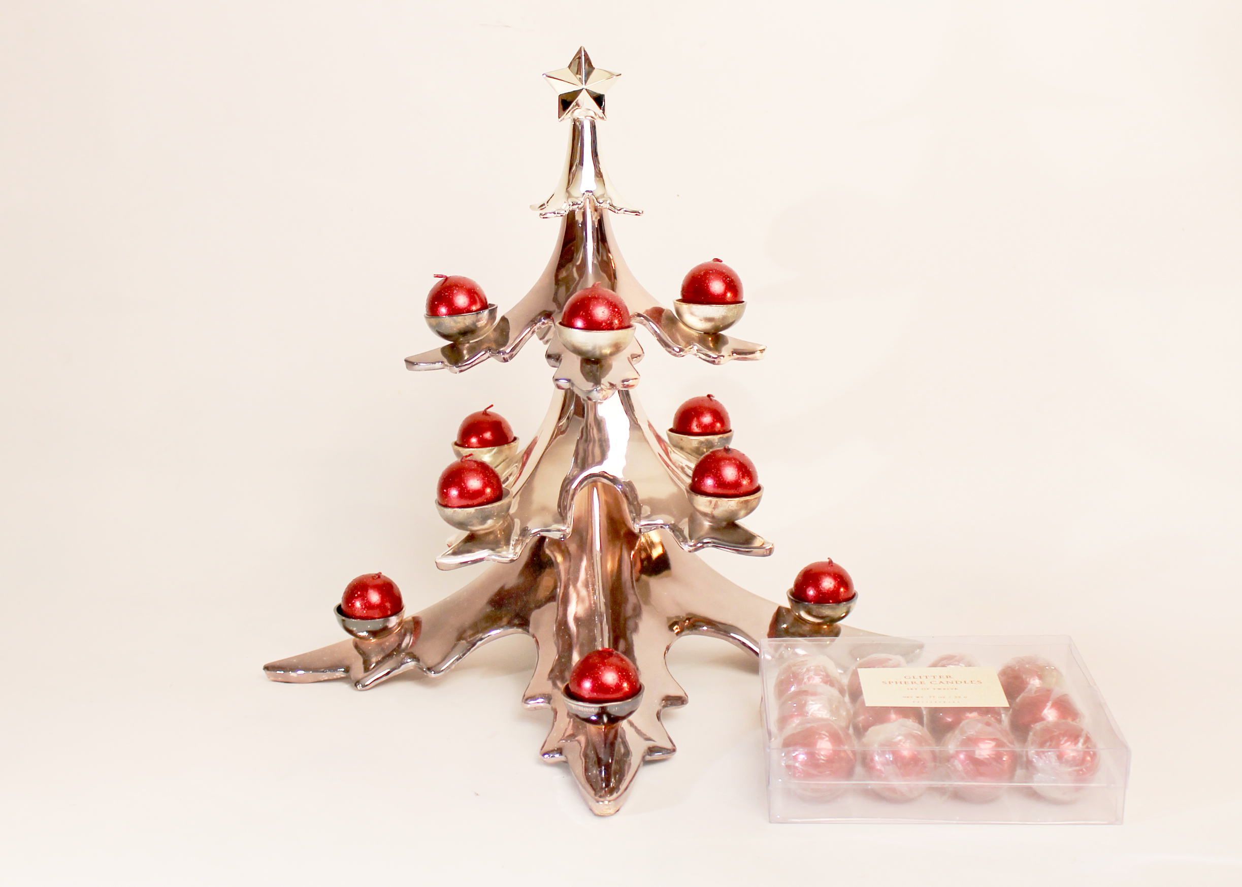 Pottery Barn Silver Christmas Tree Candle Holder Candleabra