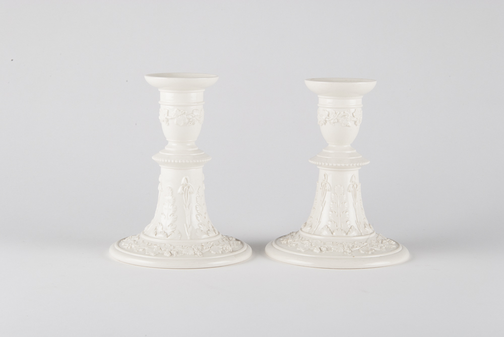 Wedgwood Embossed China Pedestal Dish and Candlesticks