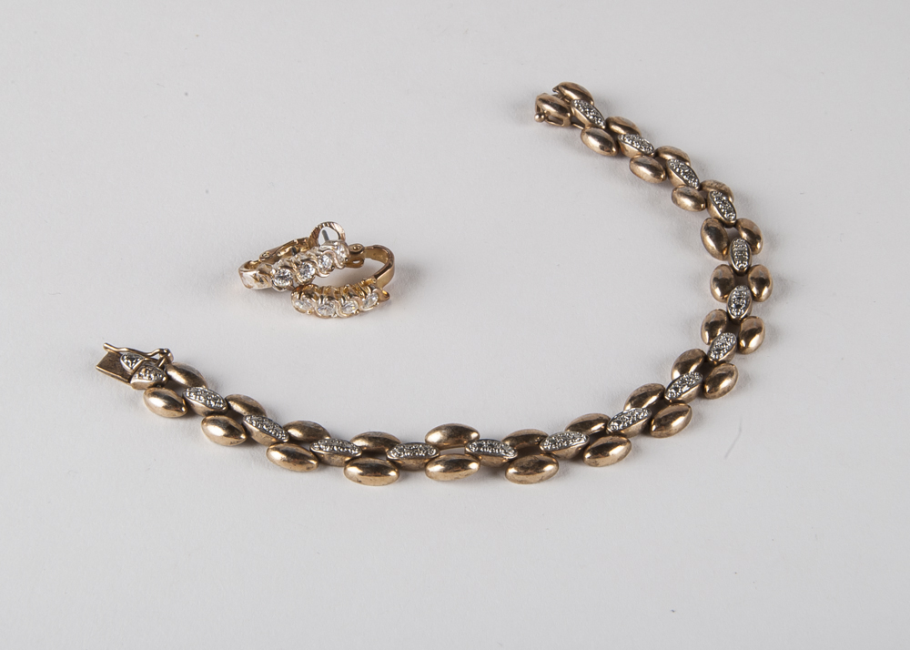 Sterling Silver Gold Vermeil Bracelet and Earrings