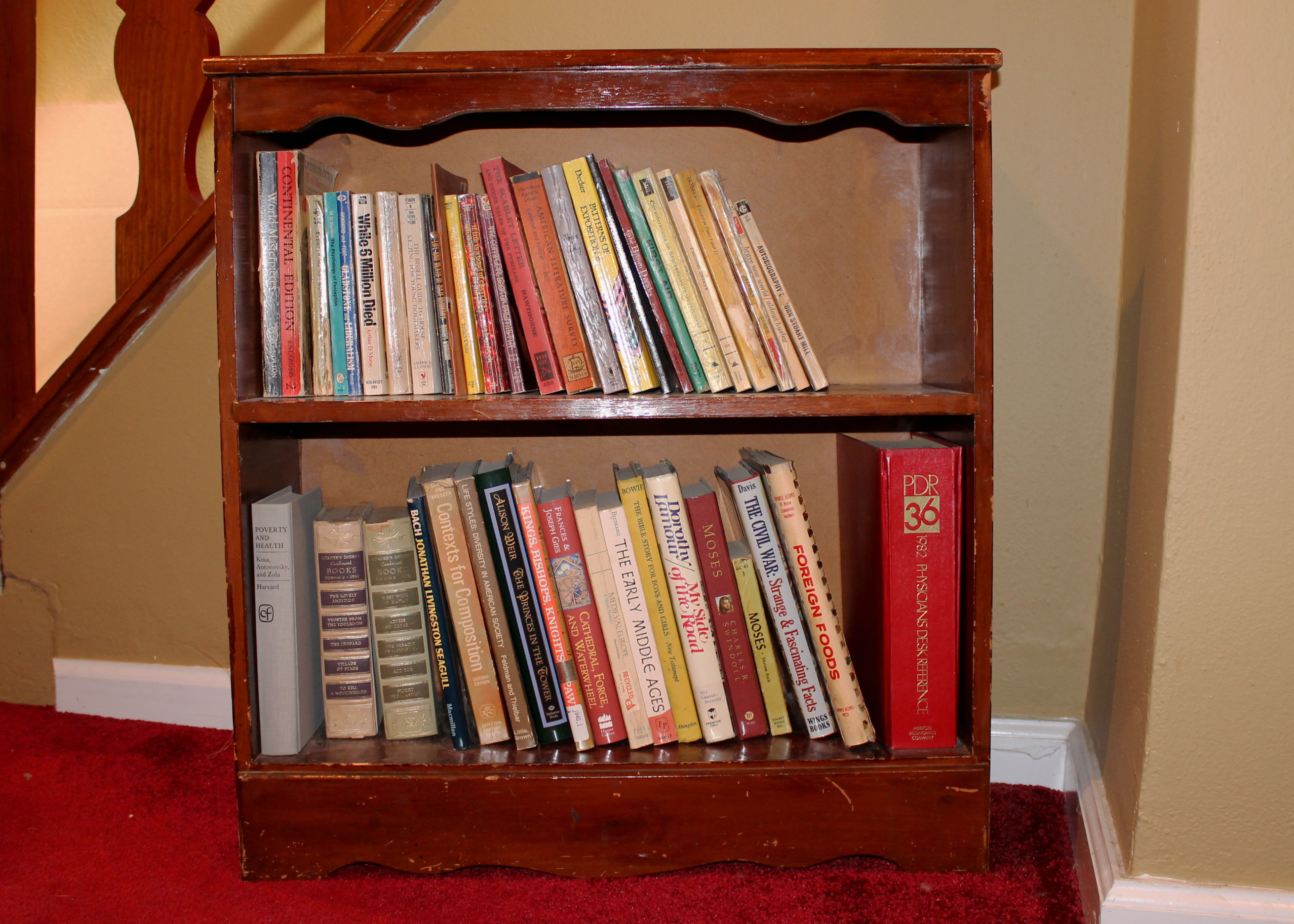 Wooden Vintage Bookcase with Assortment of Books