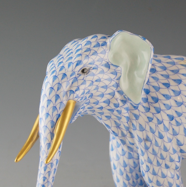 Herend Blue Fishnet Porcelain Elephant