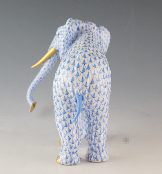 Herend Blue Fishnet Porcelain Elephant