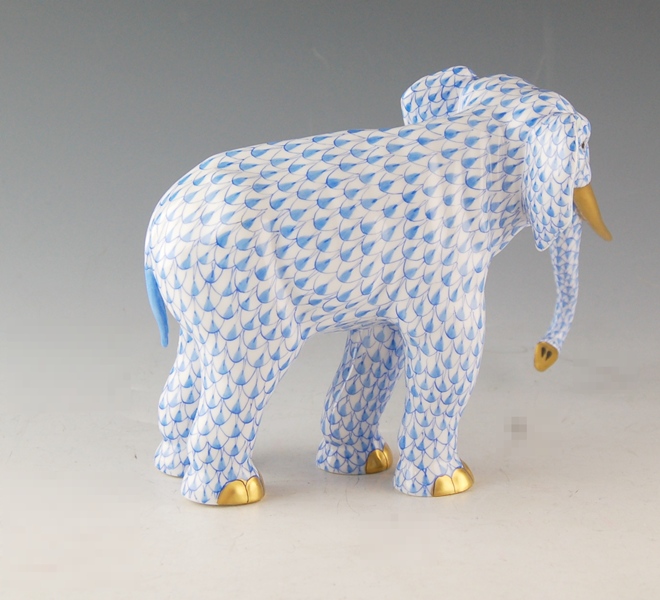 Herend Blue Fishnet Porcelain Elephant