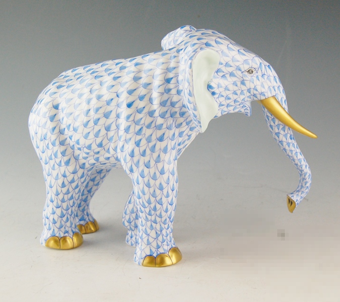 Herend Blue Fishnet Porcelain Elephant