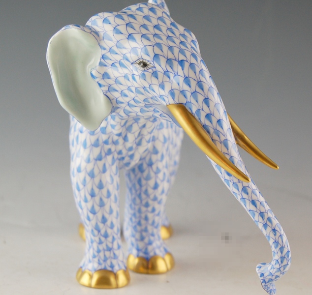 Herend Blue Fishnet Porcelain Elephant