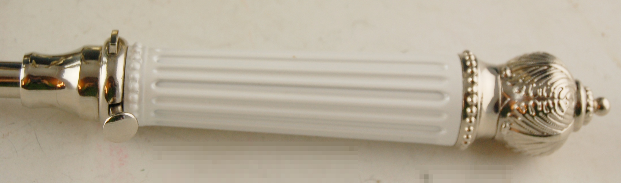 Three Rustic Embossed Silver-Over-Wood Candlesticks and Lighter