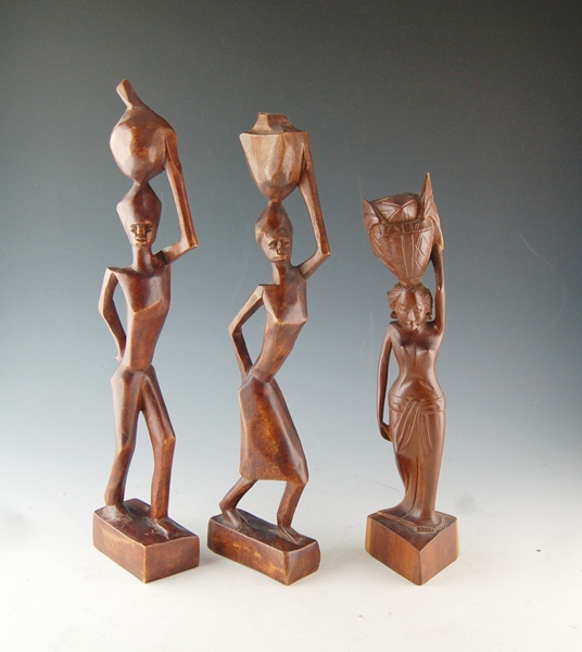 Three Hand-Carved Wood Figurines