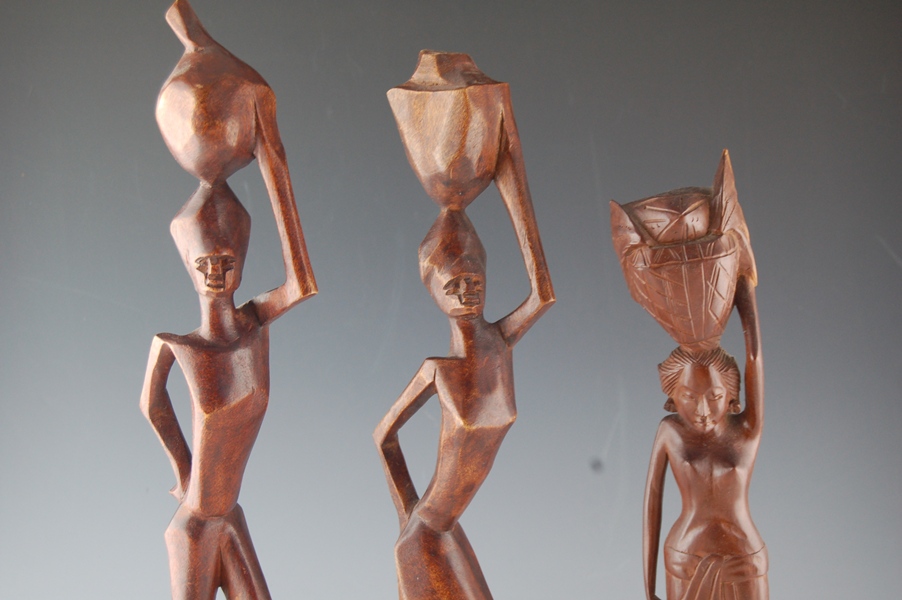 Three Hand-Carved Wood Figurines