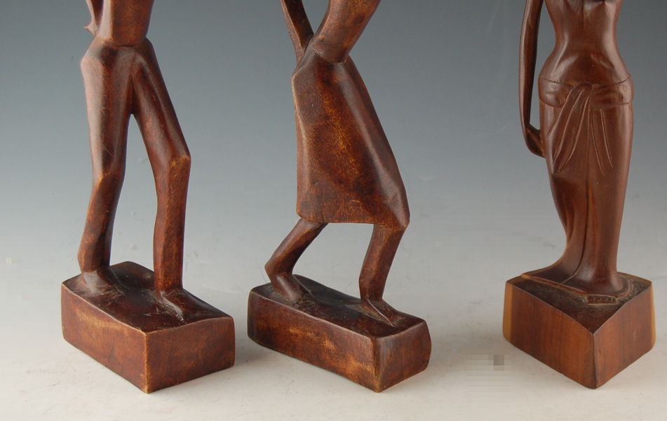 Three Hand-Carved Wood Figurines