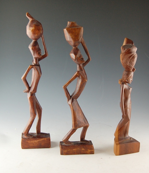 Three Hand-Carved Wood Figurines