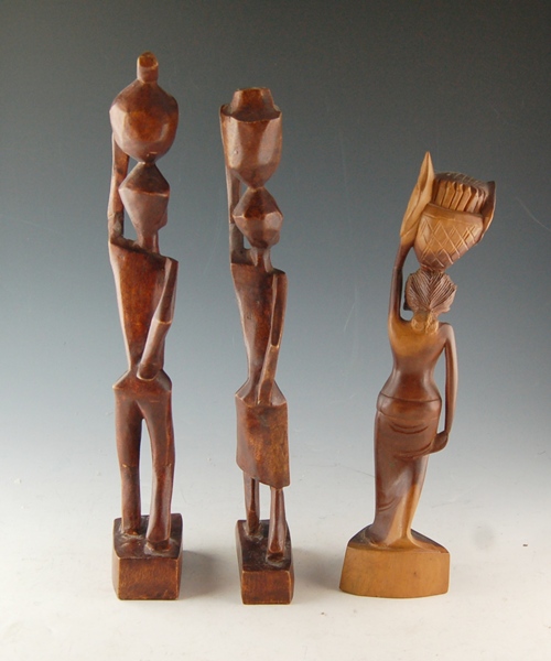 Three Hand-Carved Wood Figurines