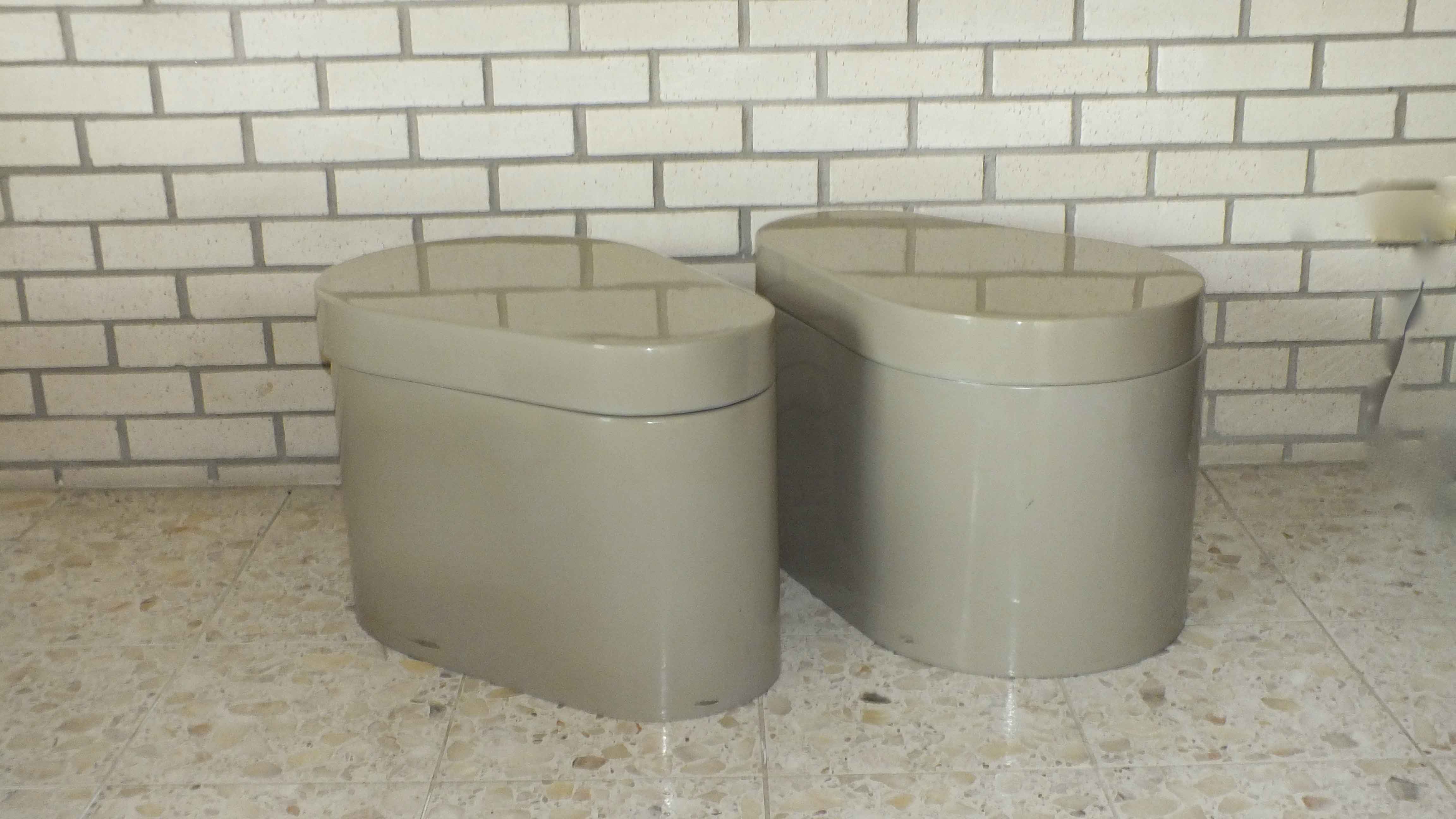 A Pair of Contemporary Lacquer Side Tables With Swivel Tops