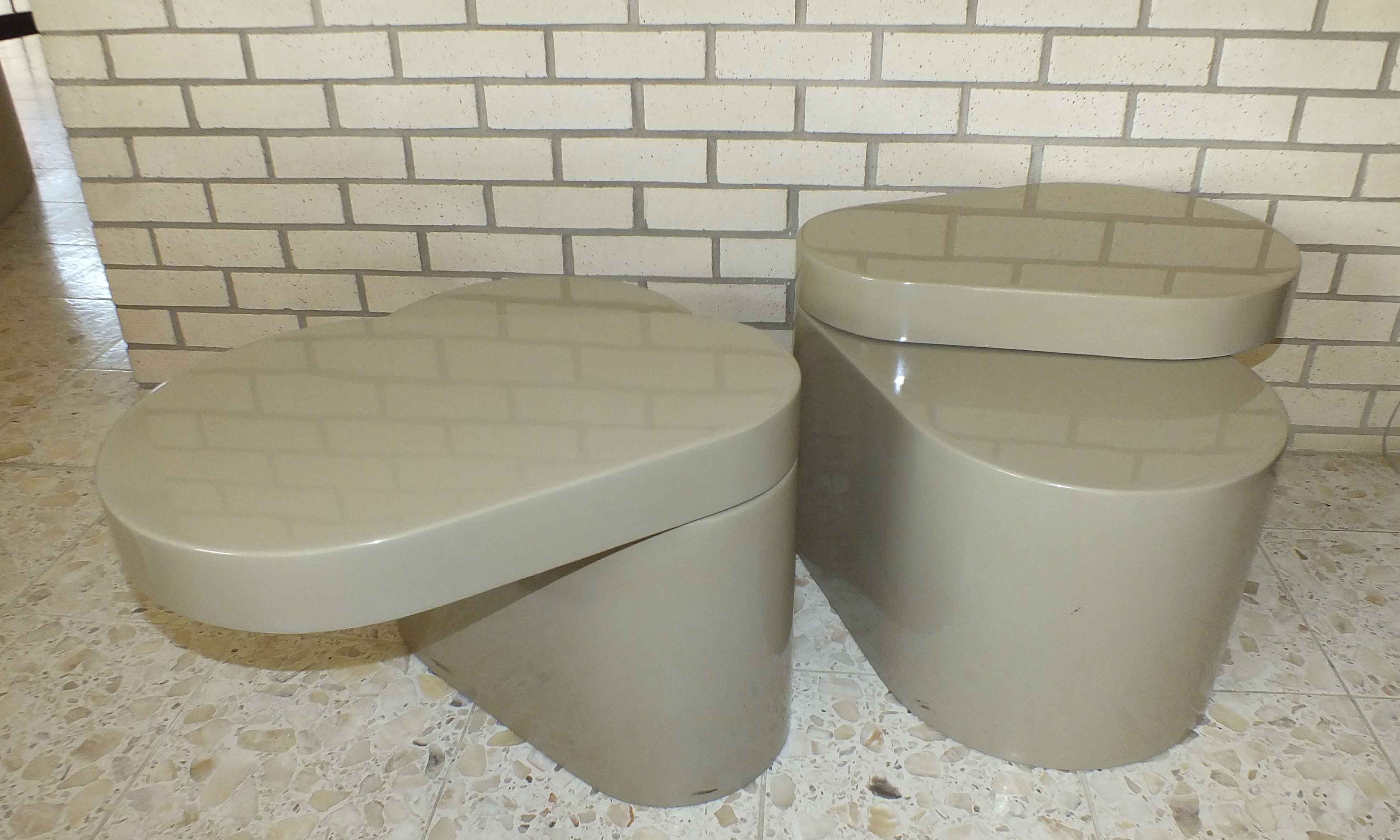 A Pair of Contemporary Lacquer Side Tables With Swivel Tops
