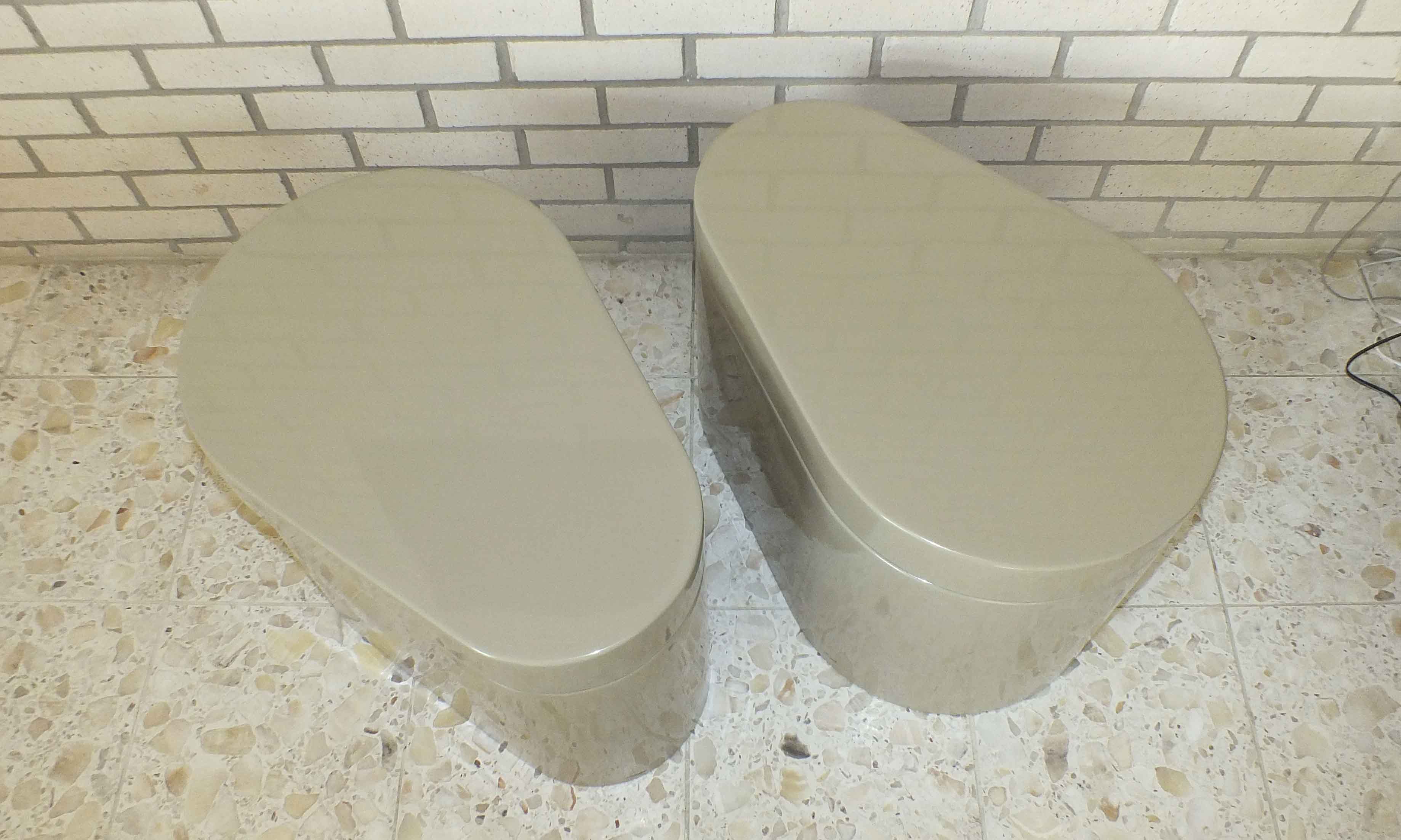 A Pair of Contemporary Lacquer Side Tables With Swivel Tops