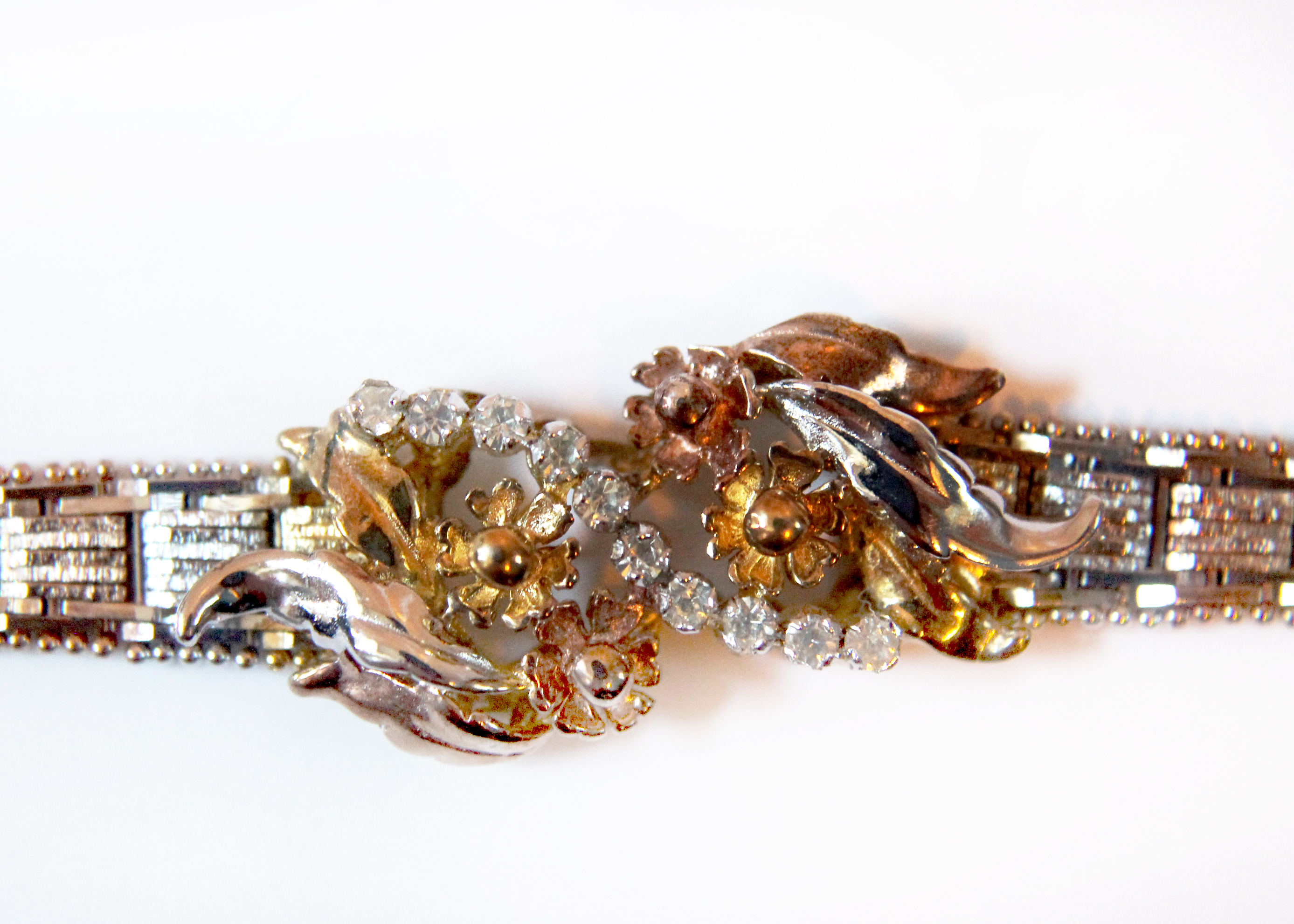 Vintage Victorian Revival Sterling Silver Two Tone Bracelet