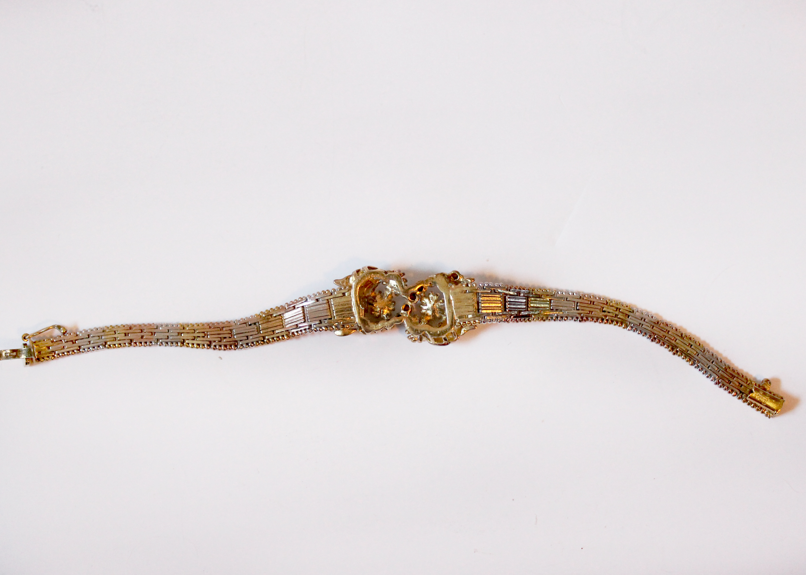 Vintage Victorian Revival Sterling Silver Two Tone Bracelet