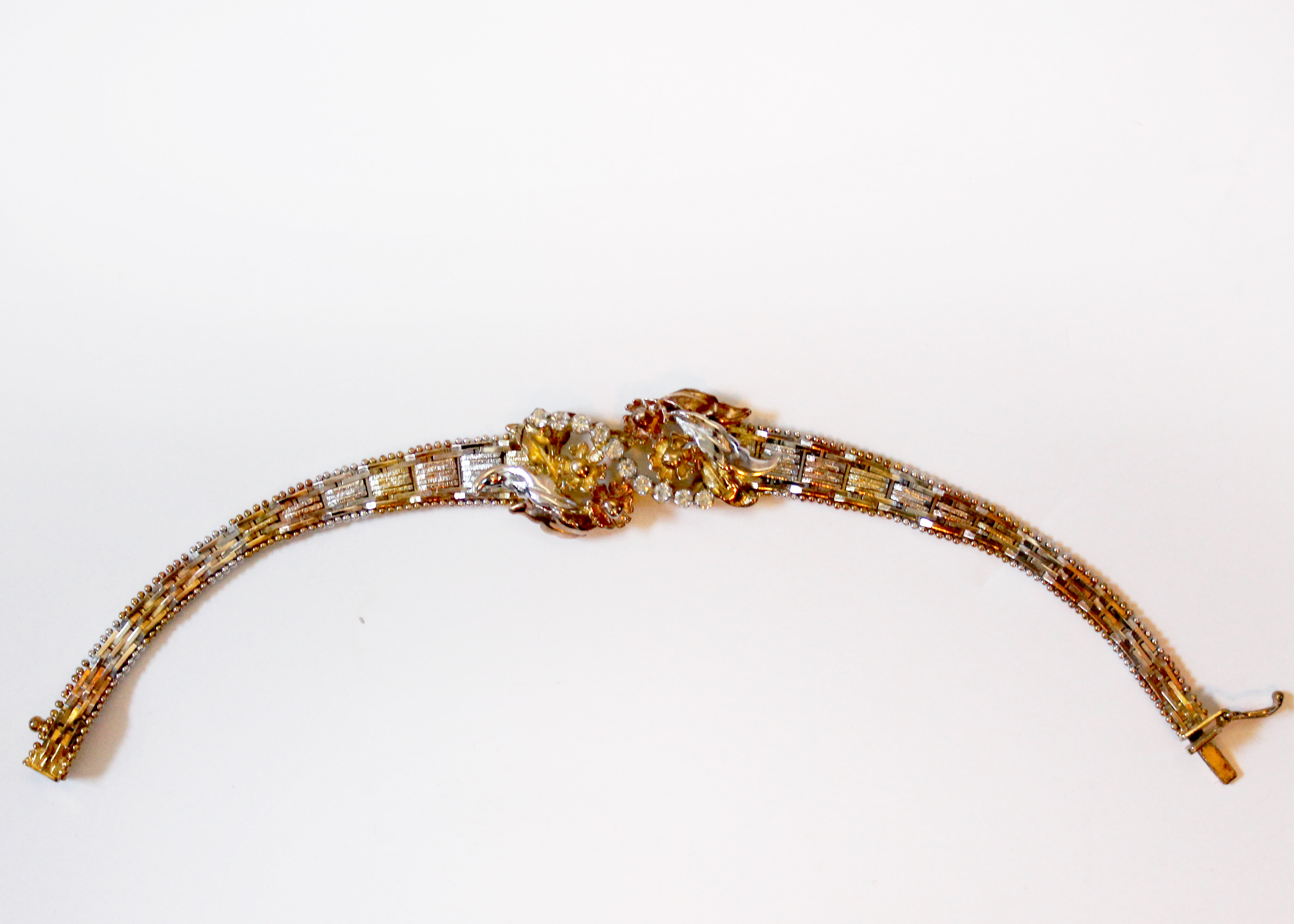 Vintage Victorian Revival Sterling Silver Two Tone Bracelet