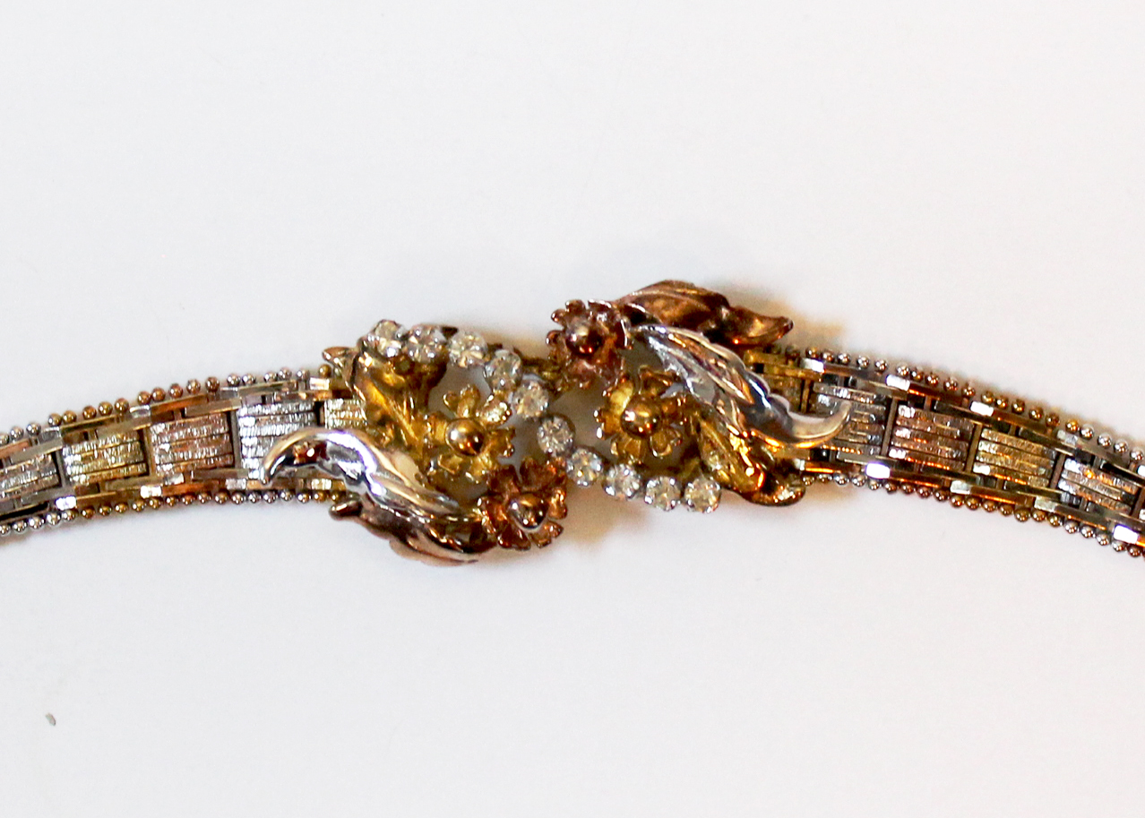 Vintage Victorian Revival Sterling Silver Two Tone Bracelet