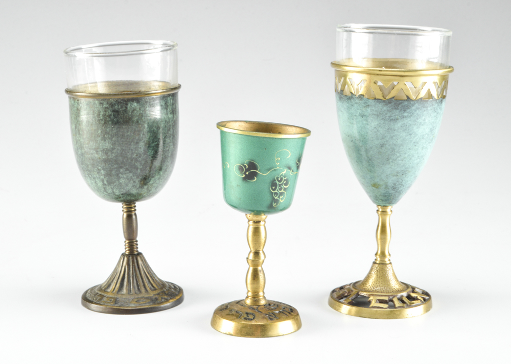 Vintage Enameled Brass Kiddush Cups