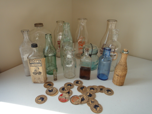 Small Vintage Handblown Blue Wicker Covered Bottle and More