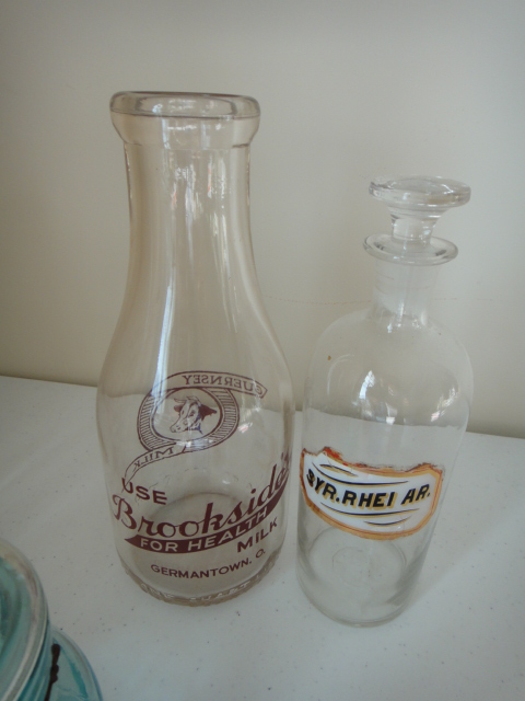 Small Vintage Handblown Blue Wicker Covered Bottle and More