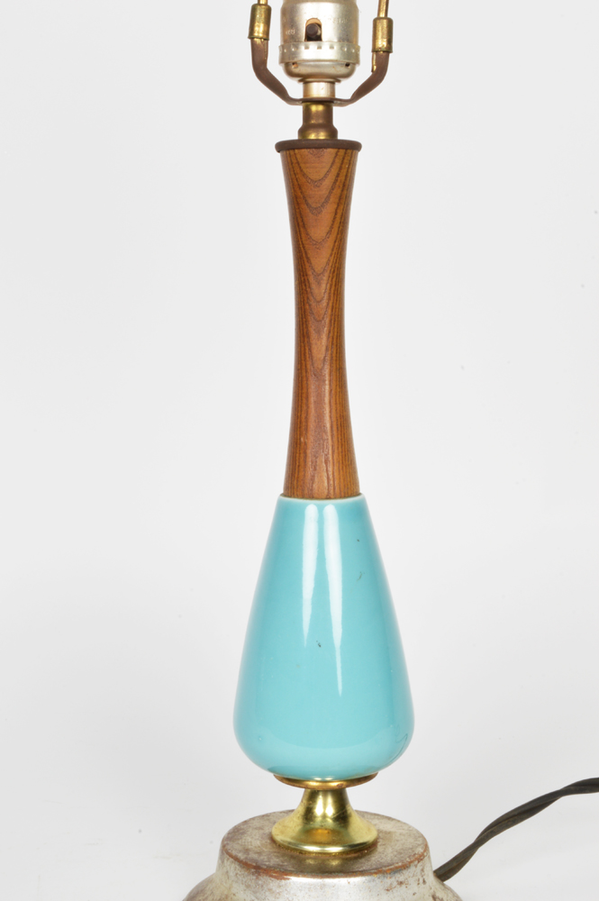 Mid-Century Modern Ceramic and Teak Table Lamp