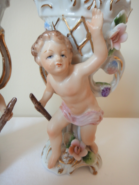 Pair of Vintage Porcelain Cherub Vases