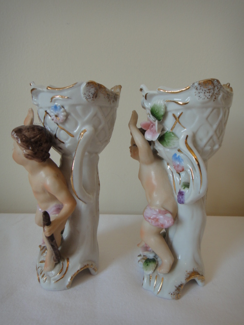 Pair of Vintage Porcelain Cherub Vases