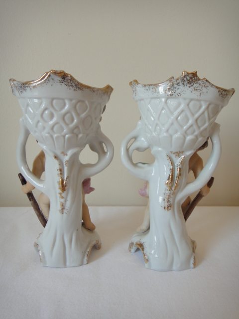 Pair of Vintage Porcelain Cherub Vases