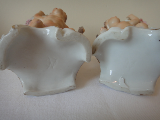 Pair of Vintage Porcelain Cherub Vases