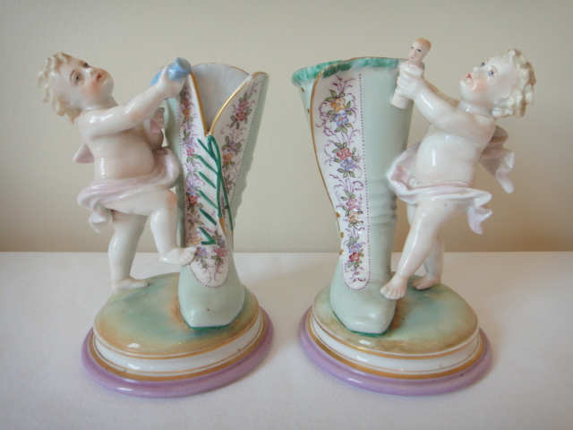Pair of Vintage Cherub Boot Vases