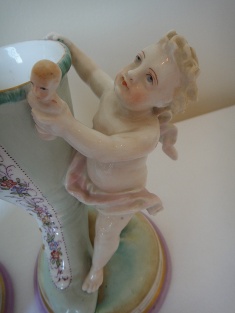 Pair of Vintage Cherub Boot Vases