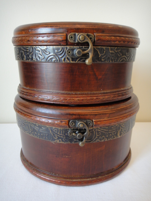 Pair of Vintage Oval Wood Decorative Boxes